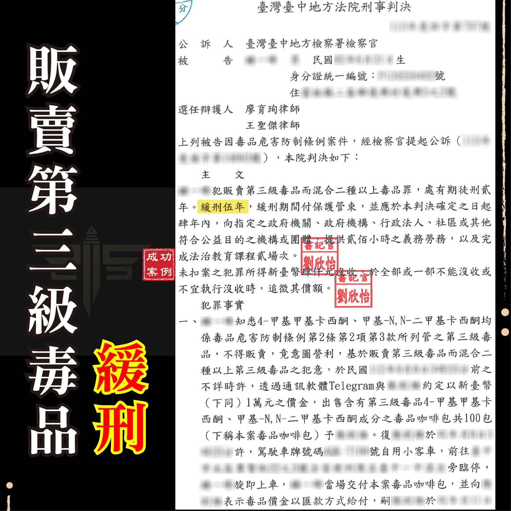 販賣毒品能緩刑嗎？坦承販售毒咖啡近百包，力爭免關成功獲緩刑！