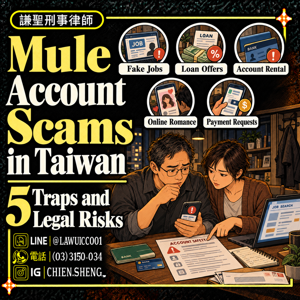 Mule Account Scams in Taiwan involving fake job offers, loan requests and bank account access