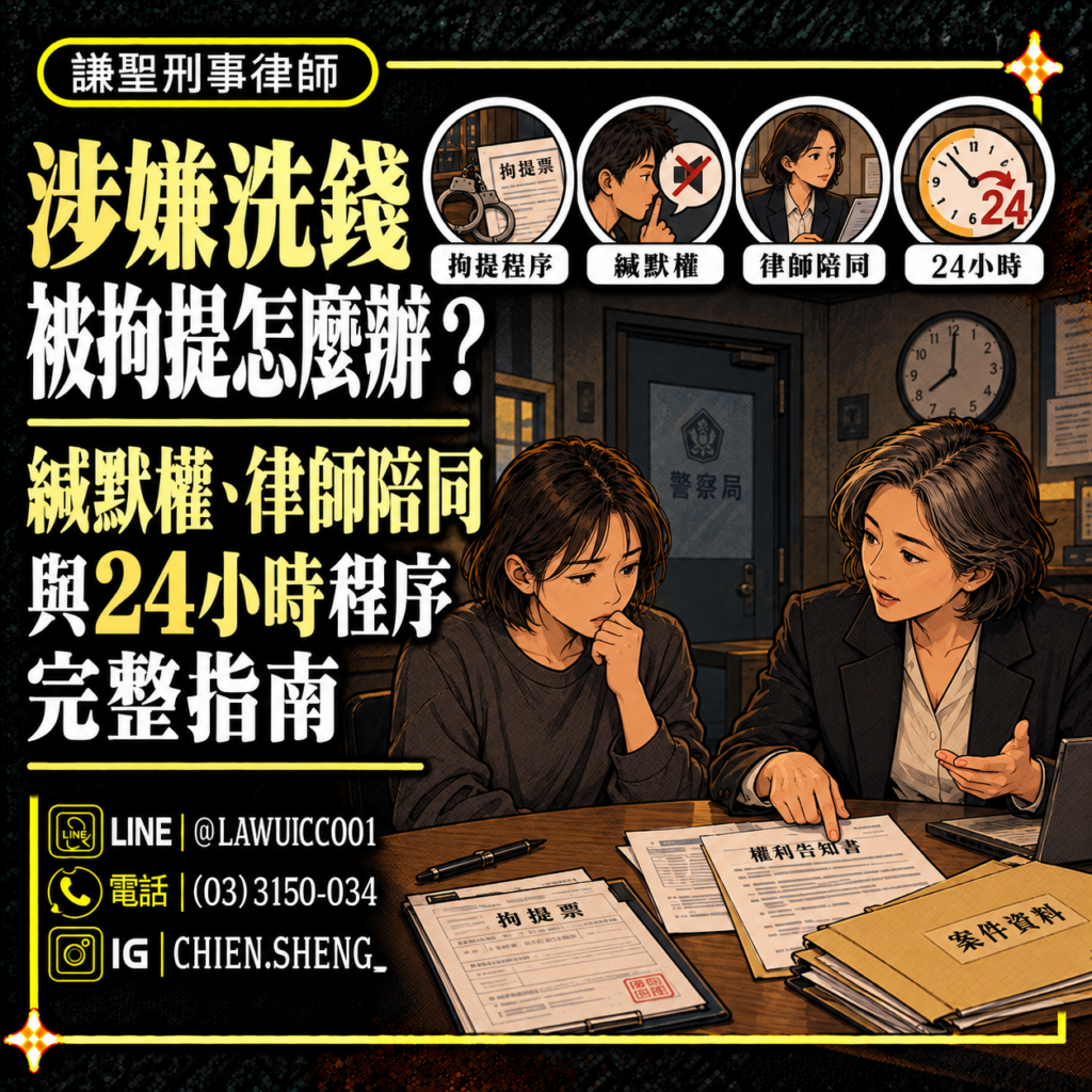 涉嫌洗錢被拘提怎麼辦？緘默權、律師陪同與24小時程序完整指南
